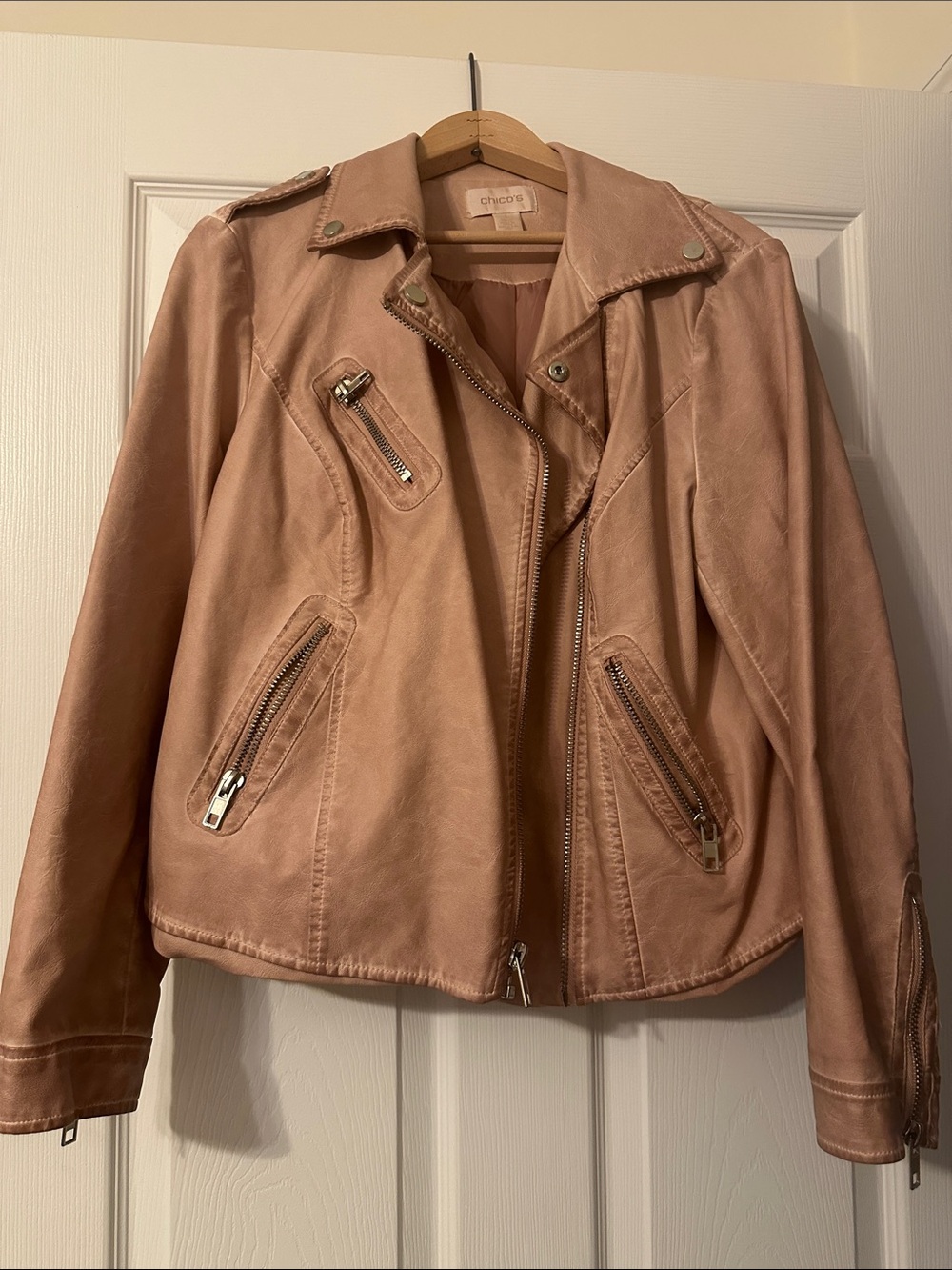 Chico's Dusty Rose Faux Leather Moto Jacket